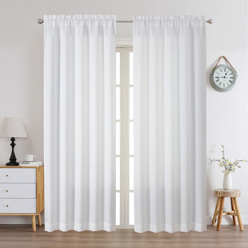 Chyhomenyc White Curtains 84 Inch Length 2 Panels Set  Faux Linen Textured Semi Light Filtering Soft Airy Farmhouse Window Curtain Drapes For Living Room Bedroom  50Wx84L - Image 1