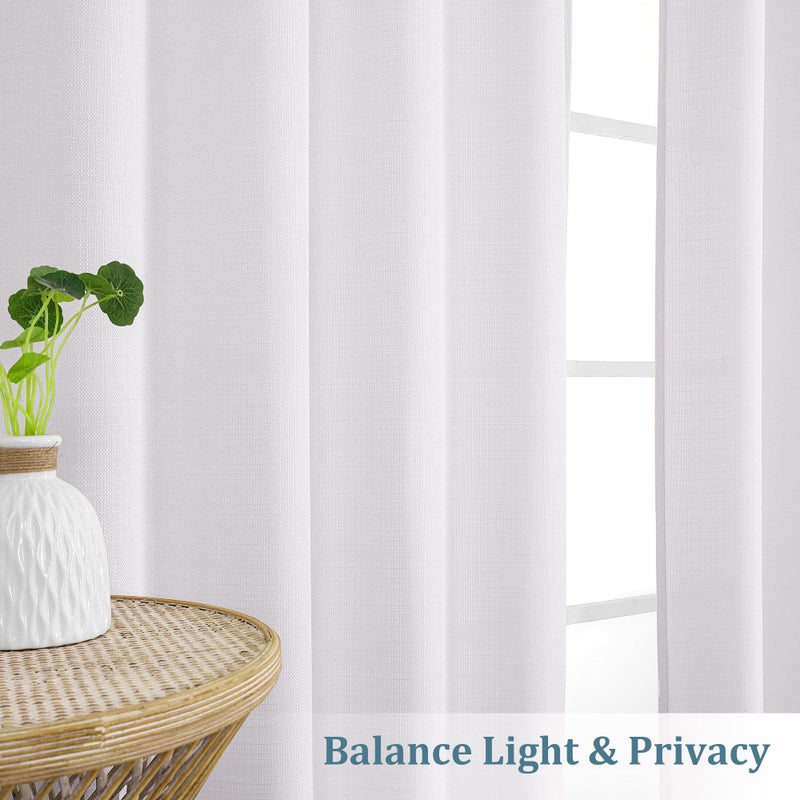 Chyhomenyc White Curtains 84 Inch Length 2 Panels Set  Faux Linen Textured Semi Light Filtering Soft Airy Farmhouse Window Curtain Drapes For Living Room Bedroom  50Wx84L - Image 3