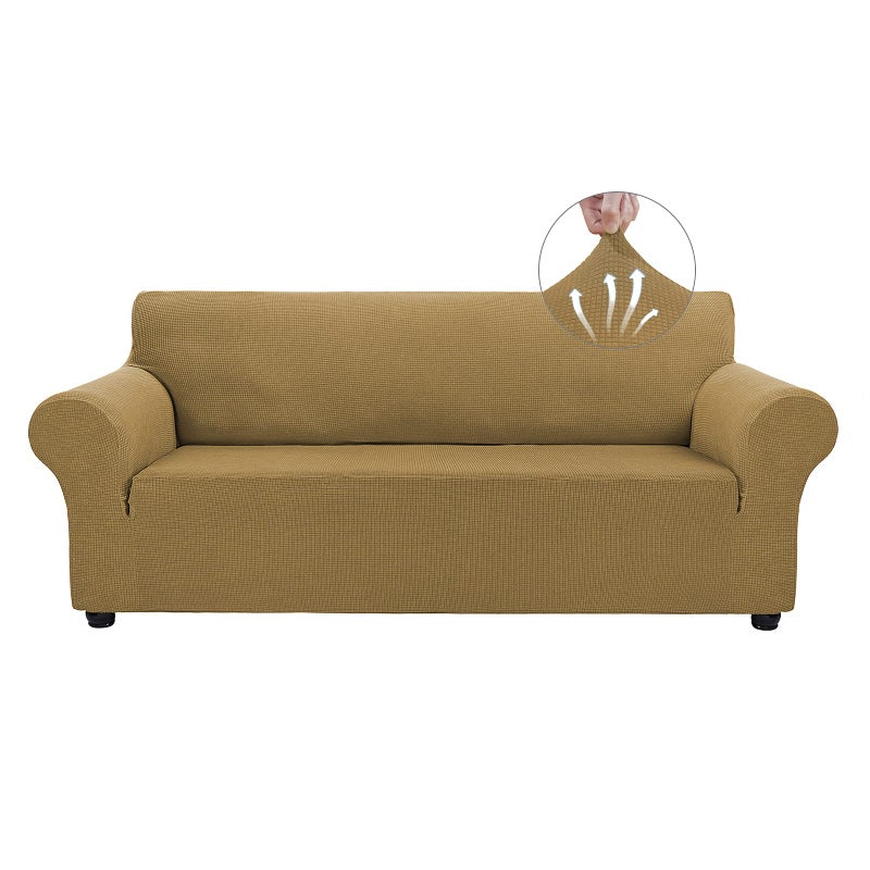 Asnomy Couch Covers for 3 Cushion Couch Stretch Sofa Covers Slipcovers, Pet Protector Furniture Covers for Dogs Cats Spandex Jacquard Fabric Small Checks ï¼ˆLargeï¼ŒLight Brownï¼‰ - Image 1
