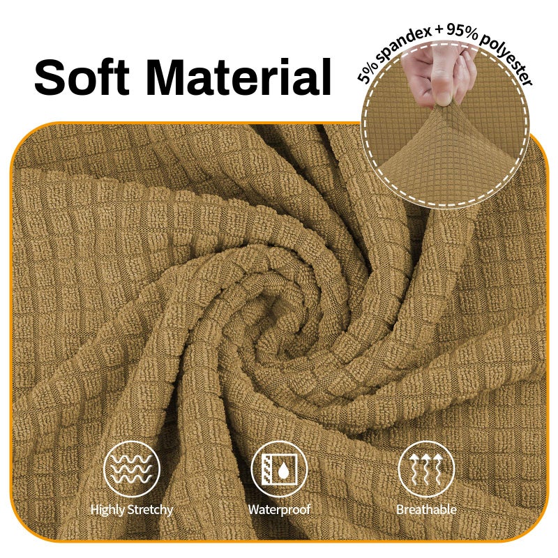 Asnomy Couch Covers for 3 Cushion Couch Stretch Sofa Covers Slipcovers, Pet Protector Furniture Covers for Dogs Cats Spandex Jacquard Fabric Small Checks ï¼ˆLargeï¼ŒLight Brownï¼‰ - Image 3