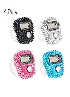 4 Pcs Finger Counters - 5 Digital LED Electronic Finger Counter, Mechanical Manual Clicker Number Lap Tracker Tally Counter with Bling Design Mini Ring Stick Counter Multicolour
