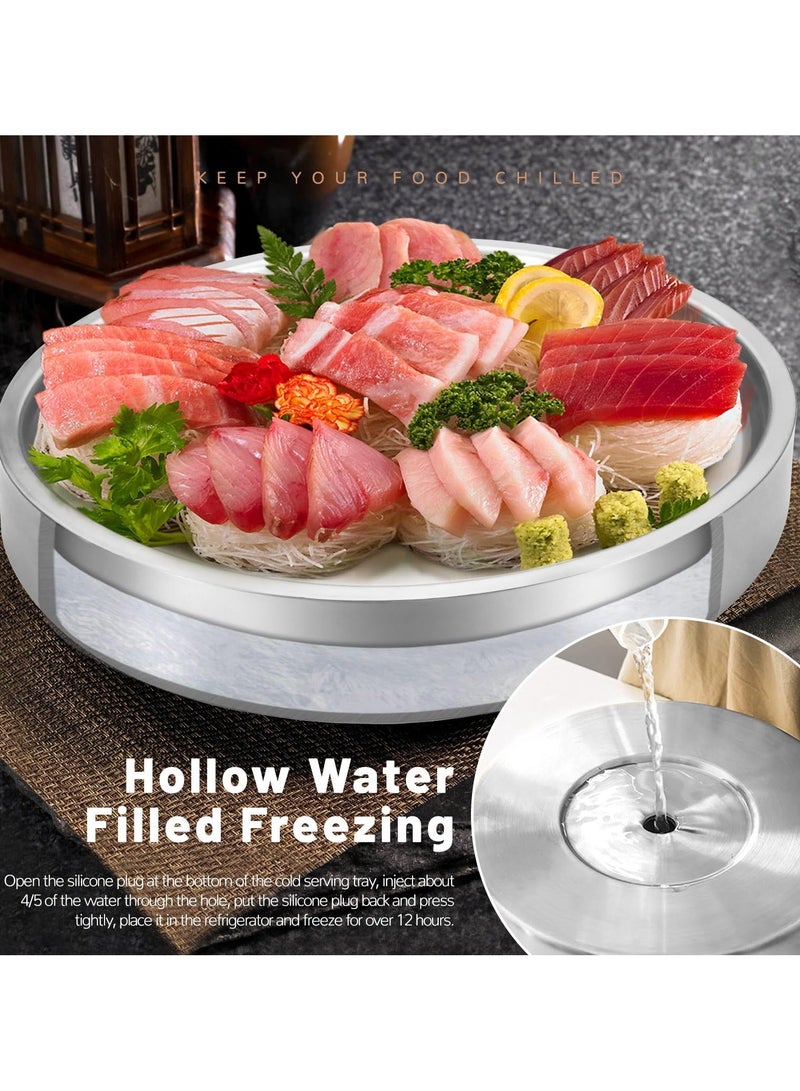 11 in Stainless Steel Chilled Serving Tray, Silver Cold Serving Tray Platter with Ice Chamber, Iced Serving Tray for Parties, Cooling Shrimp Cocktail Serving Dish for Food Fruit - Image 4