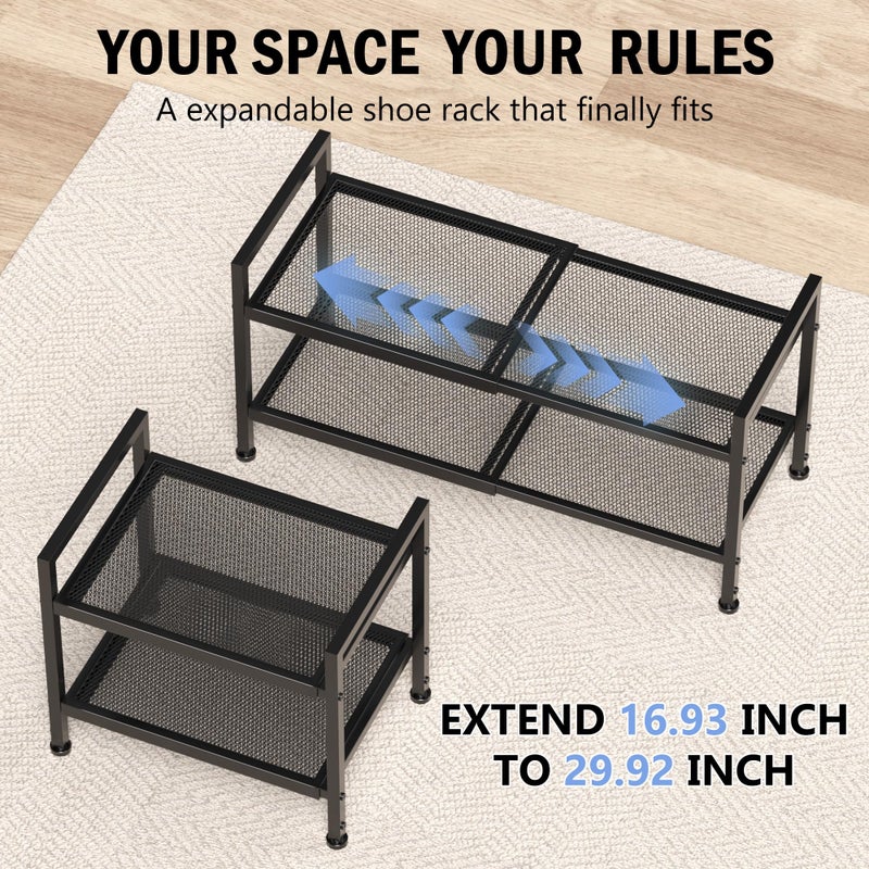 neatevday 2 Tier Shoe Rack, Expandable Shoe Rack for Closet, Adjustable Shoe Organizer for Entryway, Shoe Storage Organizer for Door Entrance, Garage, Bedroom - Image 3
