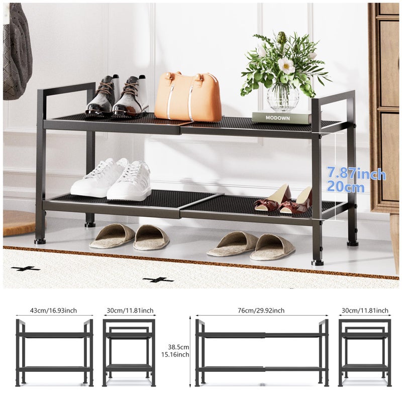 neatevday 2 Tier Shoe Rack, Expandable Shoe Rack for Closet, Adjustable Shoe Organizer for Entryway, Shoe Storage Organizer for Door Entrance, Garage, Bedroom - Image 2