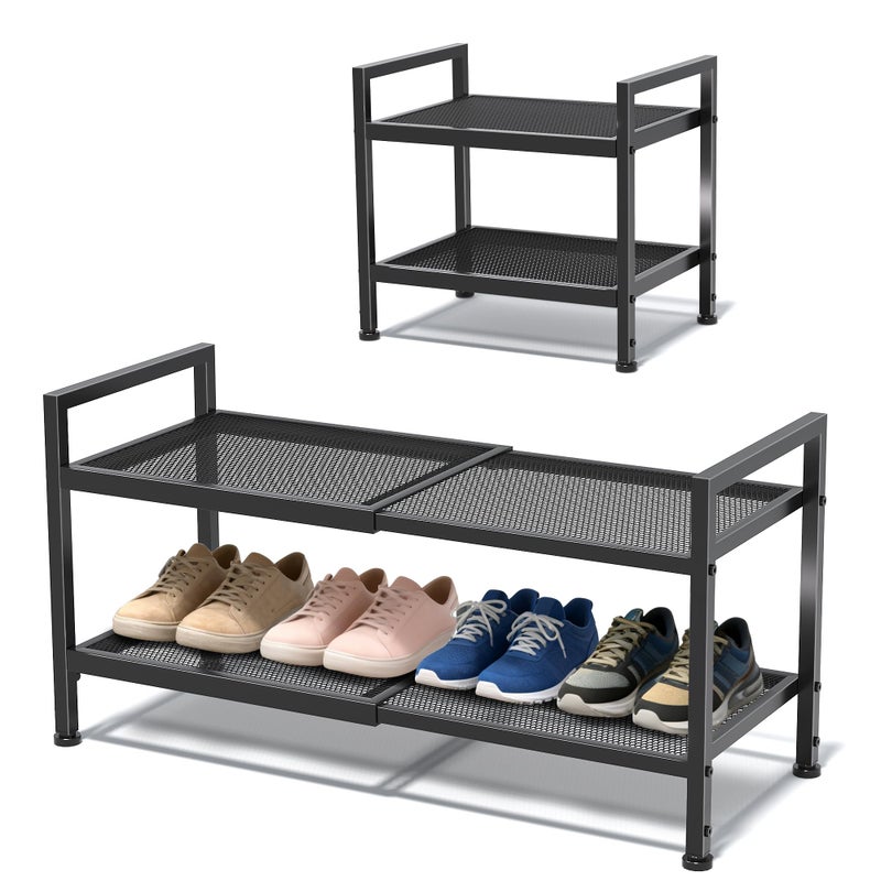 neatevday 2 Tier Shoe Rack, Expandable Shoe Rack for Closet, Adjustable Shoe Organizer for Entryway, Shoe Storage Organizer for Door Entrance, Garage, Bedroom - Image 1