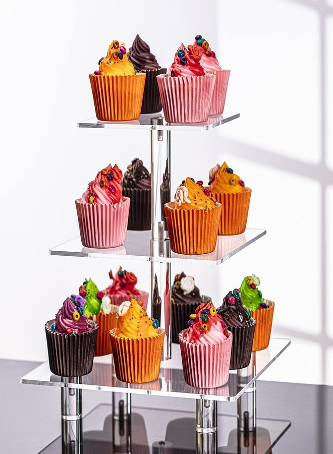 Jusalpha® 3 Tier Strong Acrylic Square Cupcake Stand, Dessert Display Tower (Clear, 1) - Image 5