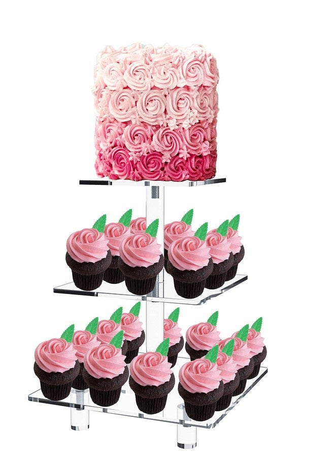 Jusalpha® 3 Tier Strong Acrylic Square Cupcake Stand, Dessert Display Tower (Clear, 1) - Image 2
