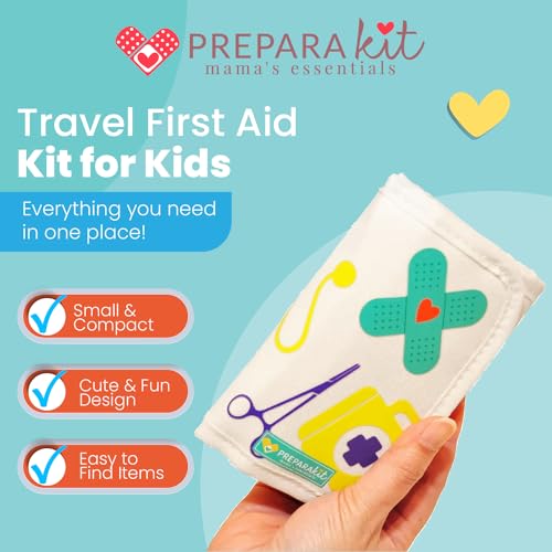 PreparaKit طقم الإسعافات الأولية للسفر من بريبارا كيت للأطفال - طقم إسعافات أولية صغير للسيارة، الحقيبة، حقيبة الظهر، أو حقيبة الحفاضات - طقم أدوية سفر مكون من 75 قطعة يشمل جميع المستلزمات الطبية الأساسية - معتمد من TSA (فرحة الأطفال) - Image 2