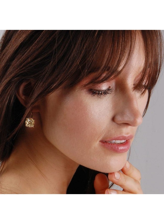 Humble Chic NY Gold Square Earrings For Women Gold Sparkly Earrings Leverback Earrings Sparkle Earrings Goldtone Glitter Earrings Gold Fashion Earrings Square Gold Earrings Gold Statement Earrings For Women - Image 2