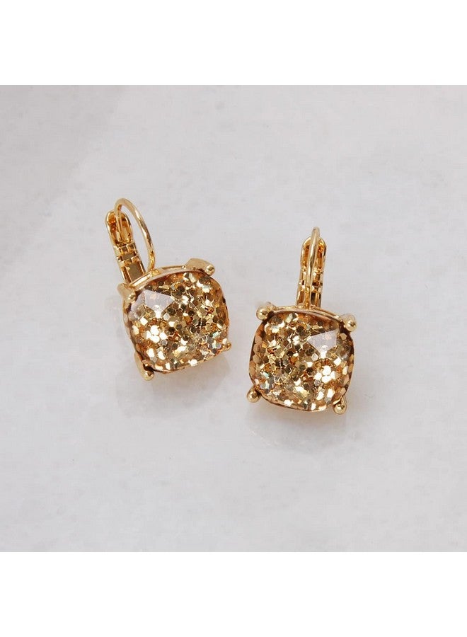 Humble Chic NY Gold Square Earrings For Women Gold Sparkly Earrings Leverback Earrings Sparkle Earrings Goldtone Glitter Earrings Gold Fashion Earrings Square Gold Earrings Gold Statement Earrings For Women - Image 3