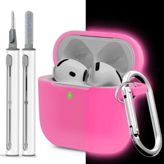 Woyinger Silicone Case Cover for AirPods 4th Gen, Soft Skin, Full Protection, Keychain, Cleaner Kit (Milk Tea) - Image 1