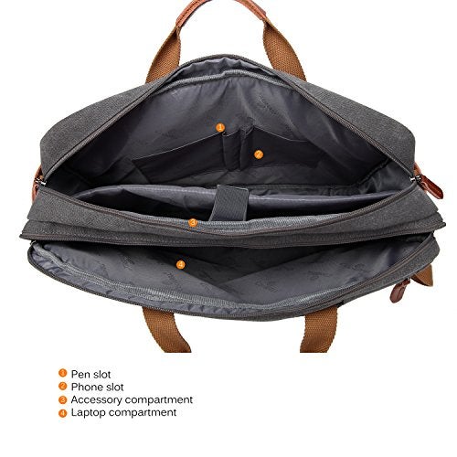 CoolBELL Convertible Backpack Messenger Shoulder Bag Laptop Case Business Briefcase MultiFunctional Travel Handbag Fits 173 Inch Laptop for MenWomen Canvas Dark Grey - Image 3
