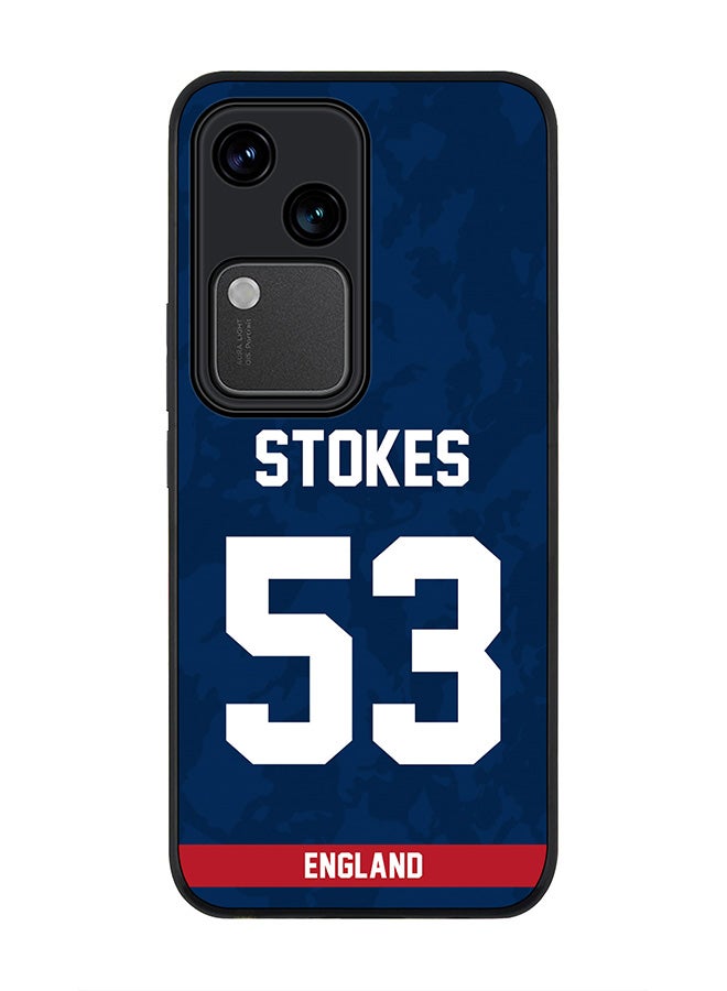 Stylizedd Rugged Black edge case for Vivo V30 5G, Slim fit Soft Case Flexible TPU Gel Thin Cover -  Team England Ben Stokes, Jersey No 55 - Image 1