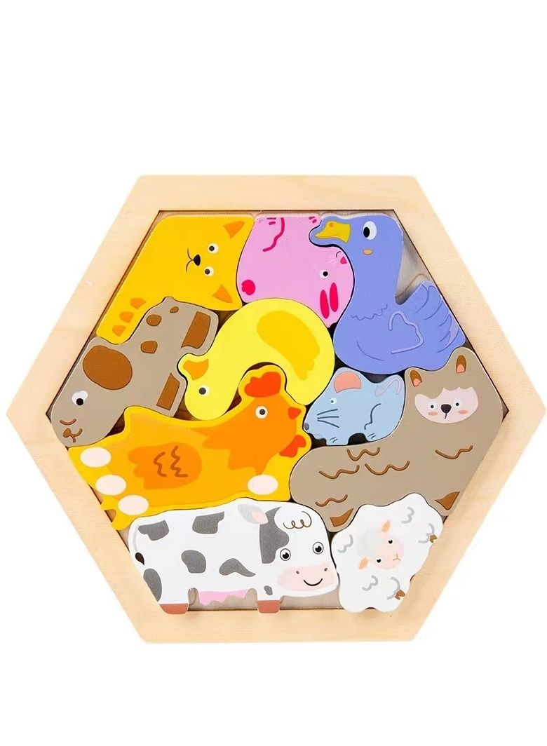 Wooden Jigsaw Puzzle Toy Three-Dimensional Puzzle Board 2-3  Years Old Boys And Girls Children Early Education Educational Building Blocks