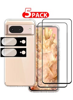 CATANES 5 Packs For Google Pixel 8 TPU Case and 2 Screen Protectors and 2 Camera Lens Protectors Clear Anti-Yellowing Transparent Shockproof Protective Phone Case Scratch Resistant Cover  - Image 1
