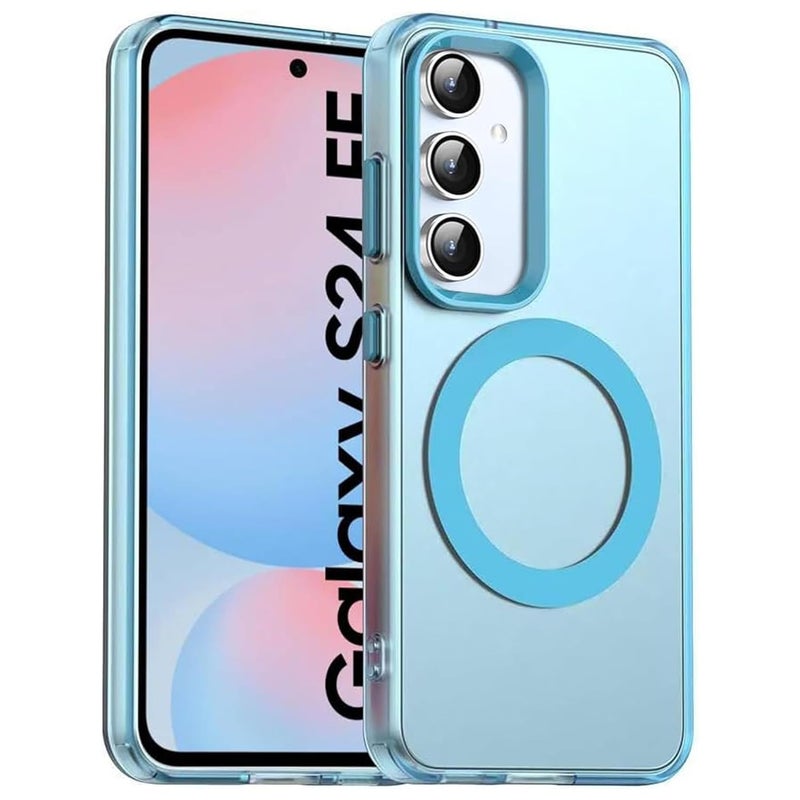 Elzzi غطاء خلفي شفاف مغناطيسي لهاتف سامسونج جالاكسي S24 FE [متوافق مع MagSafe] غطاء هاتف صلب مضاد للصدمات شفاف غير لامع مع واقي جانبي للرجال والنساء (أزرق) - Image 1