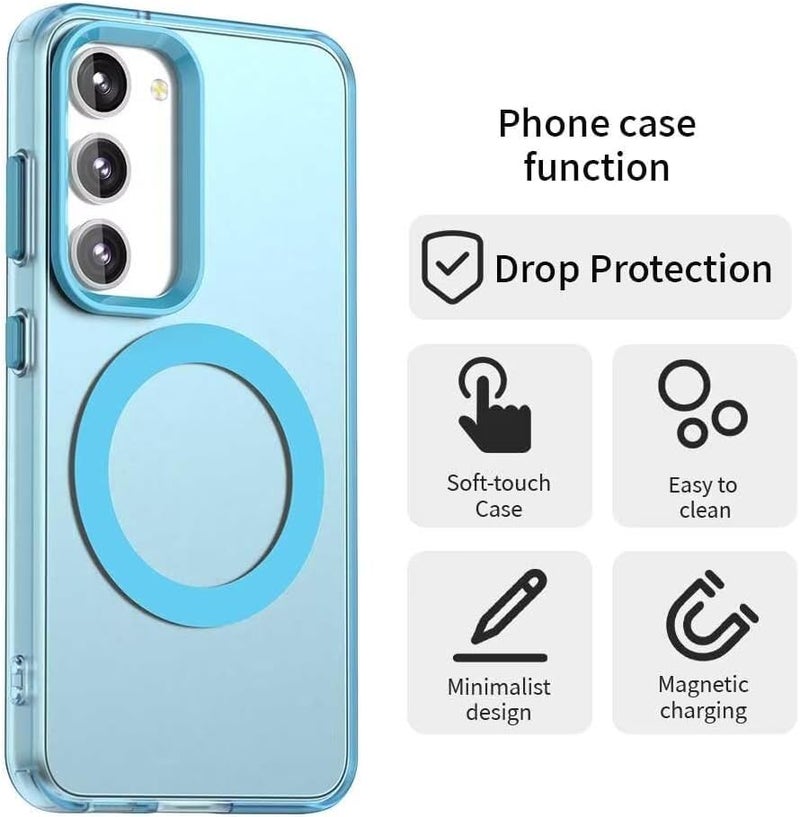 Elzzi غطاء خلفي شفاف مغناطيسي لهاتف سامسونج جالاكسي S24 FE [متوافق مع MagSafe] غطاء هاتف صلب مضاد للصدمات شفاف غير لامع مع واقي جانبي للرجال والنساء (أزرق) - Image 4