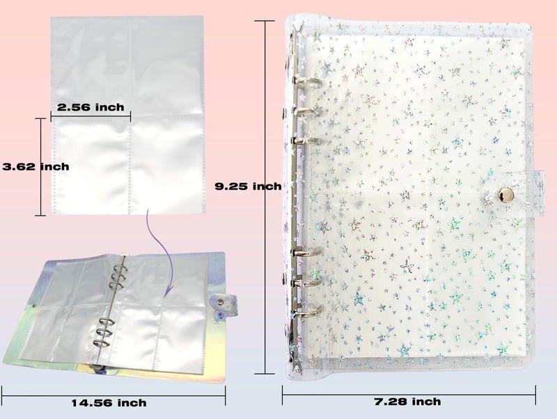 JIEADJIE Kpop Photocard Holder Book Set A5 Binder Photocard Album 6 Ring, Suit for 200 Cards 3 Inch Photo,with 50 Pcs Laser Flashing Card Sleeves,with 20 Sheets Stickers Cute Decor Stickers (Star 2) - Image 3