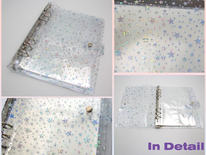JIEADJIE Kpop Photocard Holder Book Set A5 Binder Photocard Album 6 Ring, Suit for 200 Cards 3 Inch Photo,with 50 Pcs Laser Flashing Card Sleeves,with 20 Sheets Stickers Cute Decor Stickers (Star 2) - Image 5