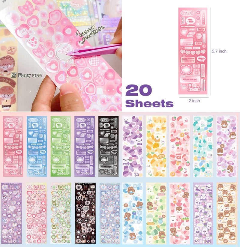 JIEADJIE Kpop Photocard Holder Book Set A5 Binder Photocard Album 6 Ring, Suit for 200 Cards 3 Inch Photo,with 50 Pcs Laser Flashing Card Sleeves,with 20 Sheets Stickers Cute Decor Stickers (Star 2) - Image 4