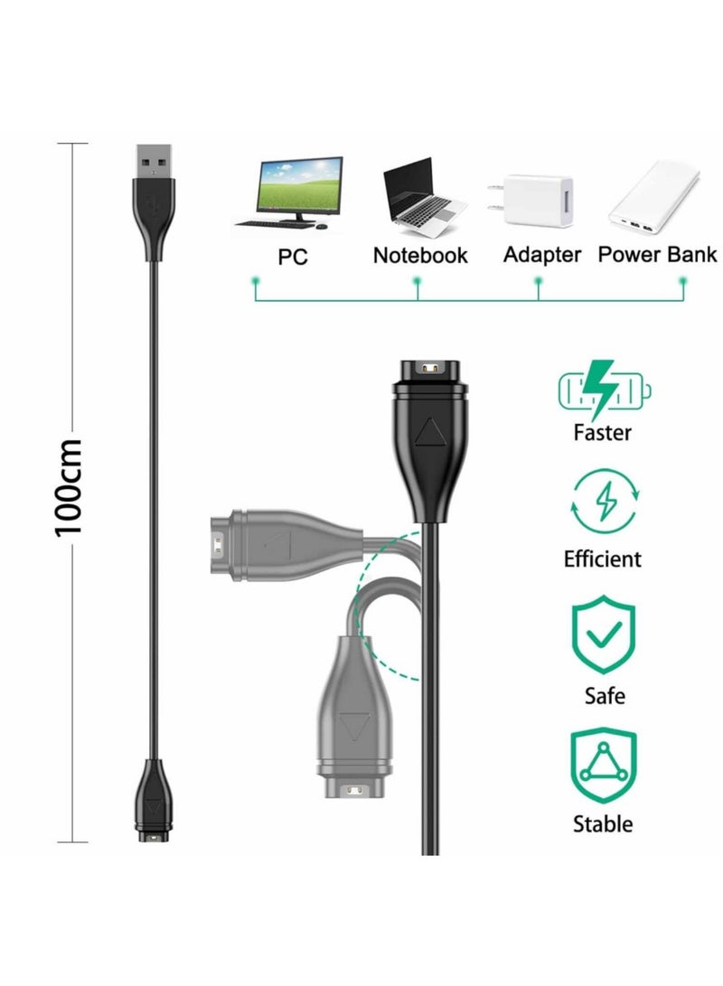 أداندو شاحن USB لساعات Garmin Forerunner 245/55/265/945، وFenix ​​7 7S 7X 6s 6 6X، وكابل شحن سريع لساعات Garmin Approach S40/Instinct Tactical، بطول 100 سم (أسود) - Image 3