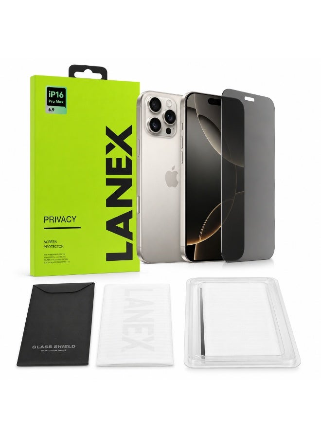 LANEX Privacy Tempered Glass Screen Protector for iPhone 16 Pro Max 6.9 Inch with Auto Alignment Tray and Anti-Fingerprint Coating - Image 1
