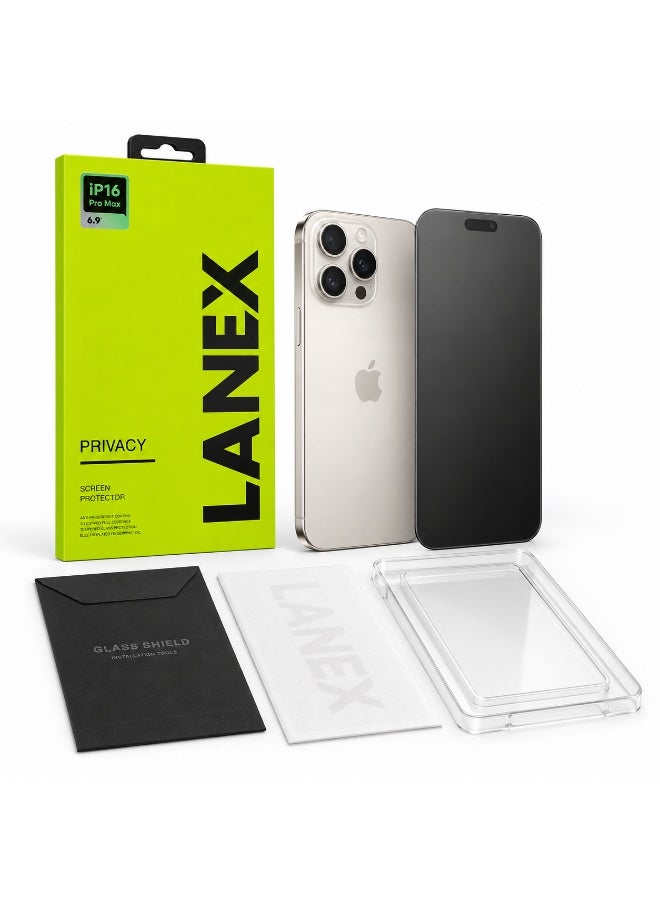 LANEX Privacy Tempered Glass Screen Protector for iPhone 16 Pro Max 6.9 Inch with Auto Alignment Tray and Anti-Fingerprint Coating - Image 4