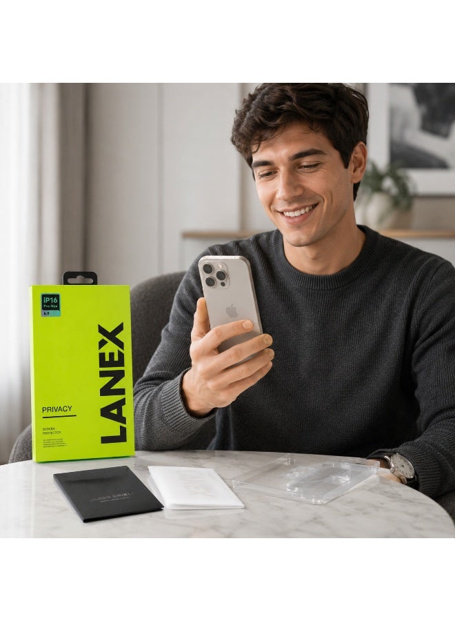 LANEX Privacy Tempered Glass Screen Protector for iPhone 16 Pro Max 6.9 Inch with Auto Alignment Tray and Anti-Fingerprint Coating - Image 2