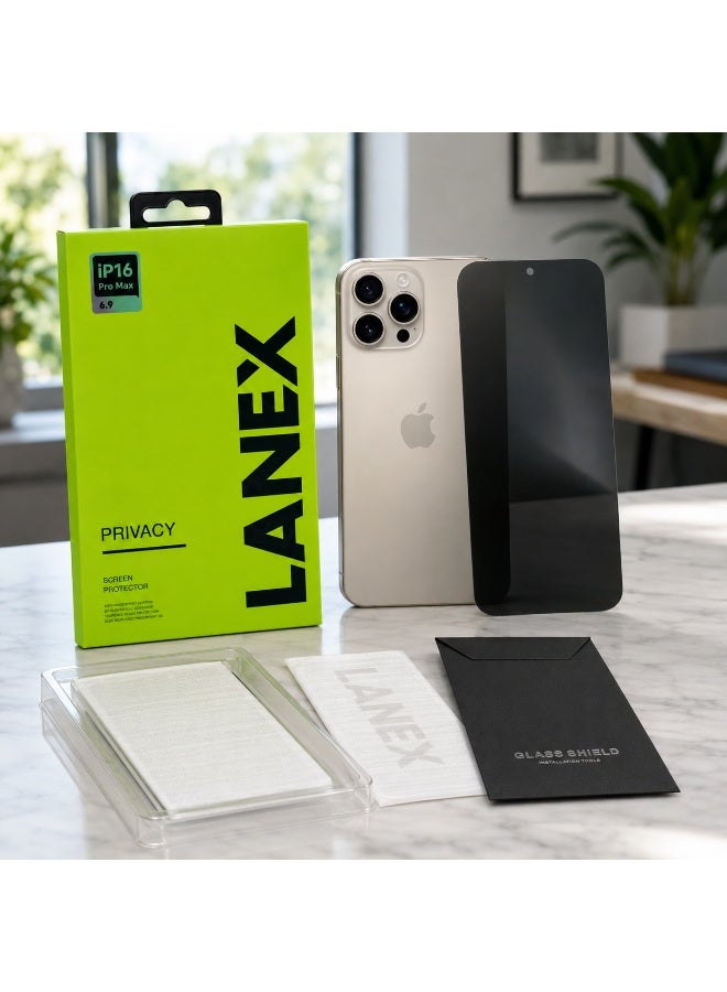 LANEX Privacy Tempered Glass Screen Protector for iPhone 16 Pro Max 6.9 Inch with Auto Alignment Tray and Anti-Fingerprint Coating - Image 3