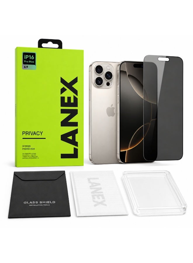 LANEX Privacy Tempered Glass Screen Protector for iPhone 16 Pro Max 6.9 Inch with Auto Alignment Tray and Anti-Fingerprint Coating - Image 5