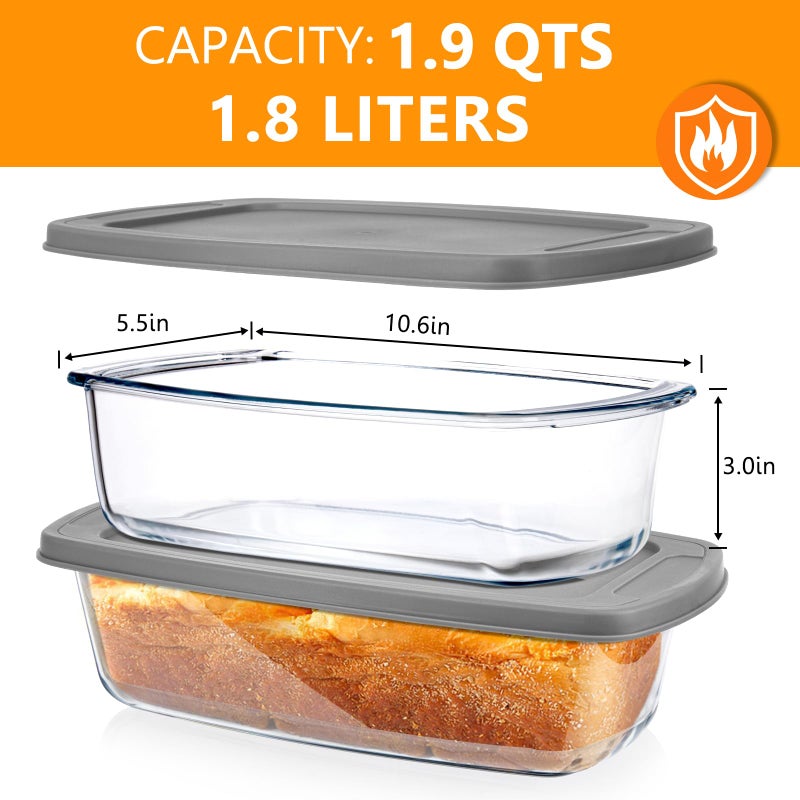 BAKEWAY Glass Loaf Pans for Baking Bread with Lids - 1.9 Qt Glass Loaf Pan | Oven, Dishwasher, Fridge, Freezer & Microwave Safe, Bread Pan Suit for Lasagna, Meatloaf, Banana - 2Pcs - Image 2