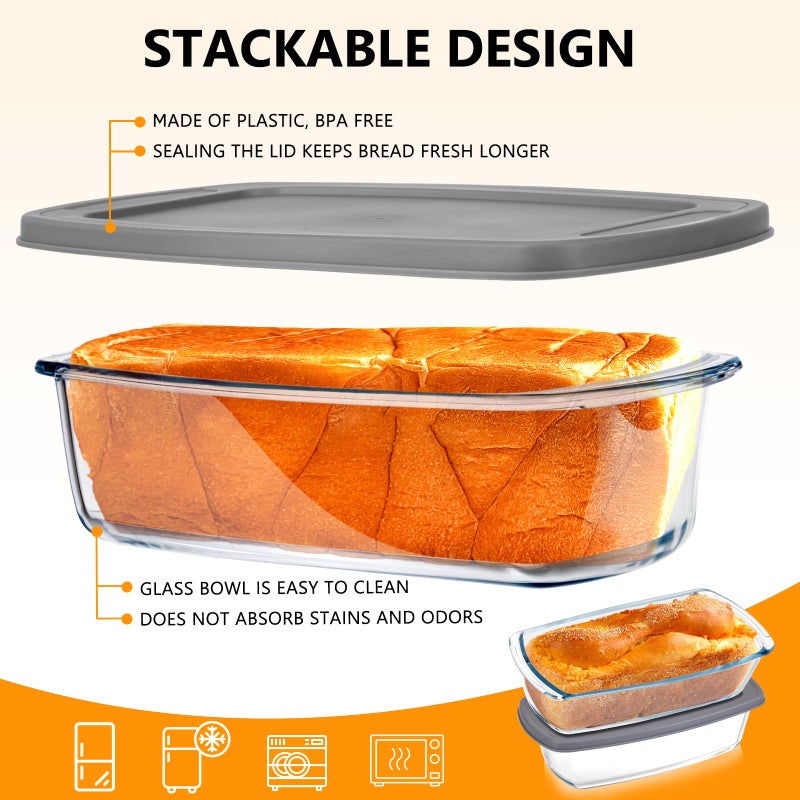 BAKEWAY Glass Loaf Pans for Baking Bread with Lids - 1.9 Qt Glass Loaf Pan | Oven, Dishwasher, Fridge, Freezer & Microwave Safe, Bread Pan Suit for Lasagna, Meatloaf, Banana - 2Pcs - Image 5