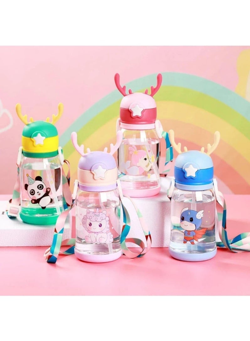 Kids Water Bottle with Straw Cartoon Sipper Bottle Leak Proof BPA Free School Water Bottle with Strap for Boys & Girls - Image 4