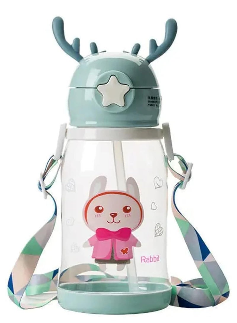 Kids Water Bottle with Straw Cartoon Sipper Bottle Leak Proof BPA Free School Water Bottle with Strap for Boys & Girls - Image 5