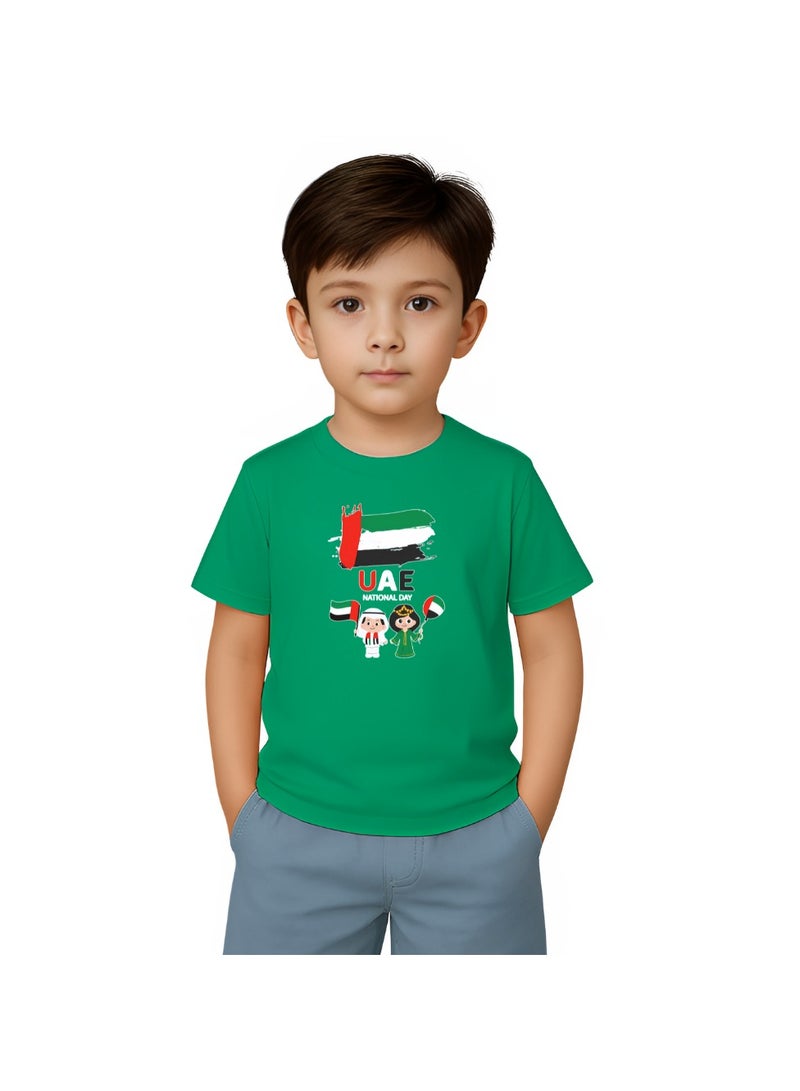 PRINTSHOP4ME Unisex UAE Kids T-shirts for celebrating UAE National Day and Flag day events Green (Design 1) - Image 1