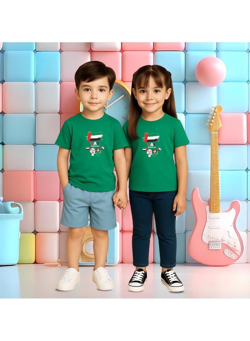 PRINTSHOP4ME Unisex UAE Kids T-shirts for celebrating UAE National Day and Flag day events Green (Design 1) - Image 3
