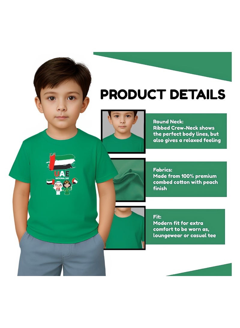 PRINTSHOP4ME Unisex UAE Kids T-shirts for celebrating UAE National Day and Flag day events Green (Design 1) - Image 4