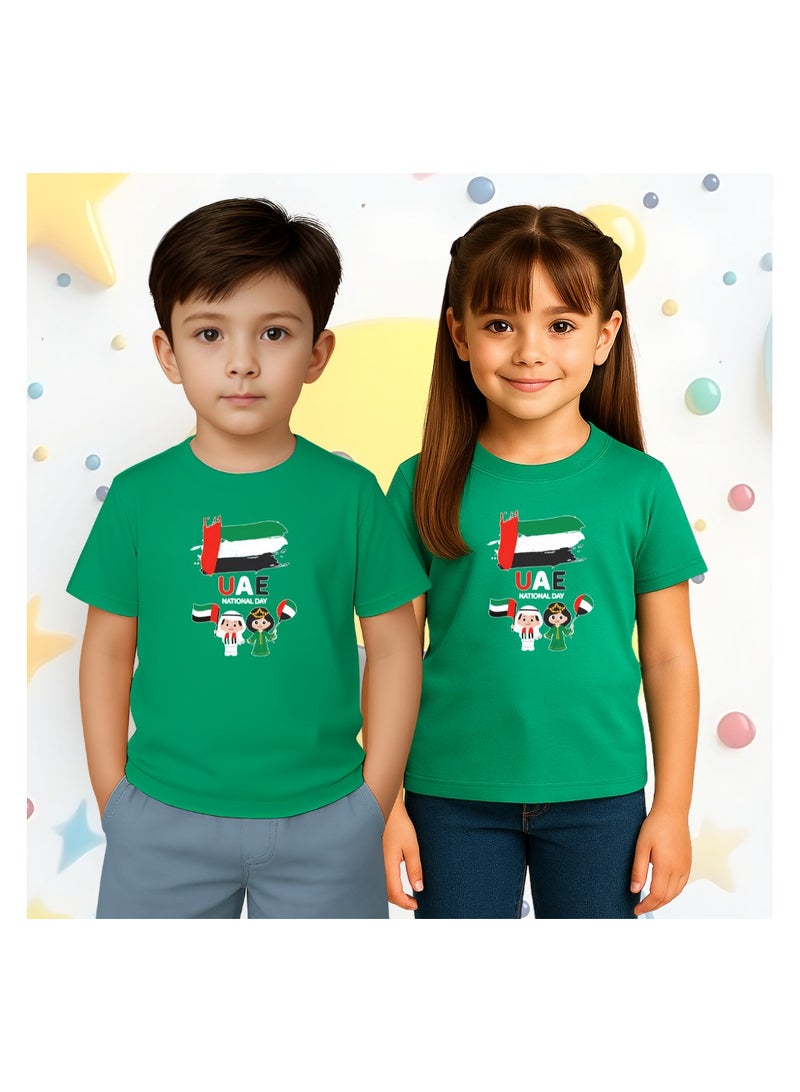 PRINTSHOP4ME Unisex UAE Kids T-shirts for celebrating UAE National Day and Flag day events Green (Design 1) - Image 5
