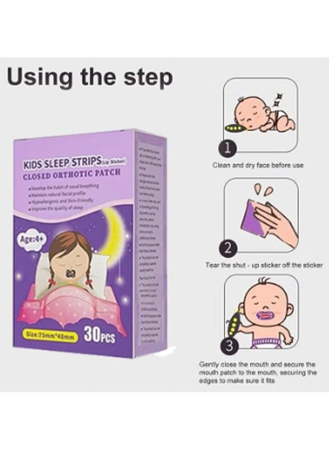 Generic 30 Pcs Kids Sleep Strips -  Orthotic Patch, Kid ​Sleep Patch Gentle Mouth Band Reduces Mouth Breathing Improves Nighttime Sleep and Provides Immediate Snoring Relief  Size: 75mm*48mm  - Image 4