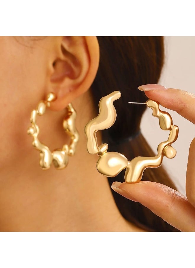 Luxuria 18K Gold Plated 316L Stainless Steel Chunky C Shape Hoop Earrings  - Image 3