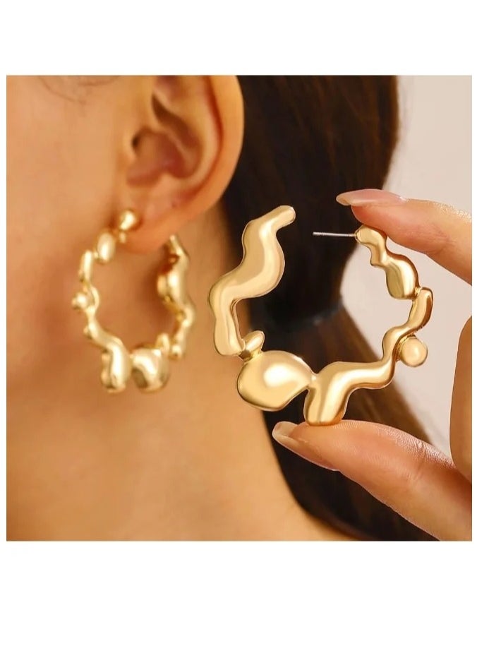 Luxuria 18K Gold Plated 316L Stainless Steel Chunky C Shape Hoop Earrings  - Image 1