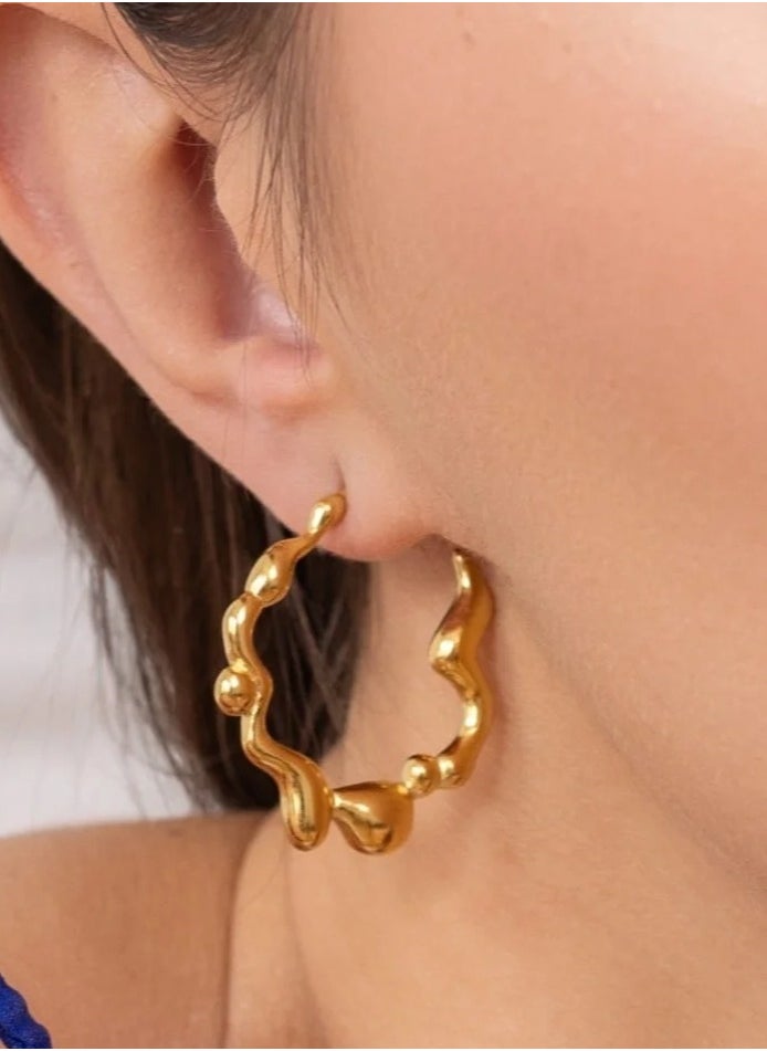 Luxuria 18K Gold Plated 316L Stainless Steel Chunky C Shape Hoop Earrings  - Image 2