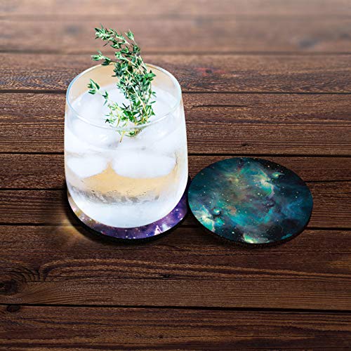 CARIBOU Coasters, Blue Sky Galaxy Nebula + Purple Nebula Galaxy Design Absorbent Round Fabric Felt Neoprene Car Coasters for Drinks (2.87 inches), 2pcs Set - Image 3