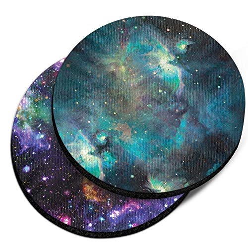 CARIBOU Coasters, Blue Sky Galaxy Nebula + Purple Nebula Galaxy Design Absorbent Round Fabric Felt Neoprene Car Coasters for Drinks (2.87 inches), 2pcs Set - Image 1