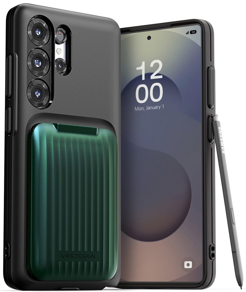 NEXT STORE D-Wallet Orb Magnetic Wallet Case for Samsung Galaxy S25 Ultra, Semi-Automatic 3-Card Holder Slot, Metallic Green - Image 2