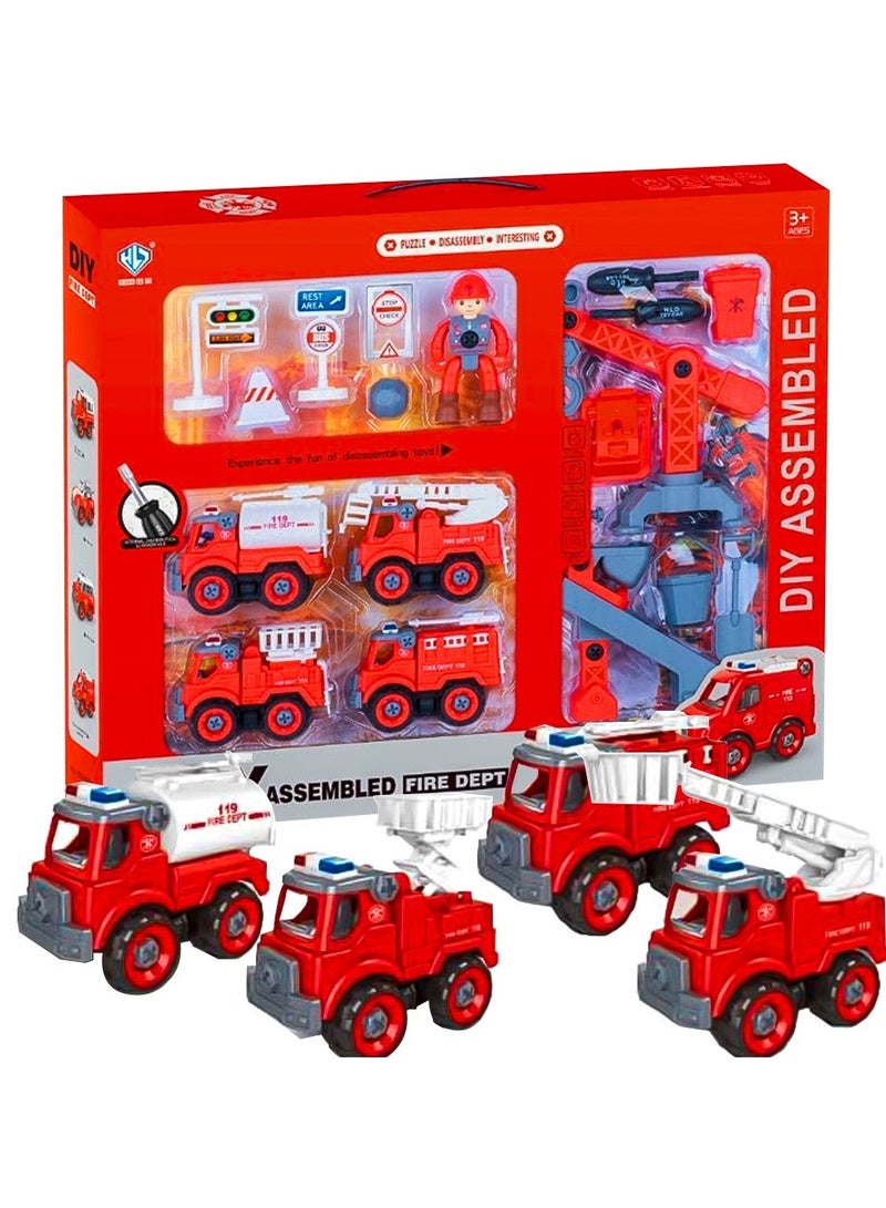 UKR 4 Fire Engine Truck Playset - Large Fire Station Game for Boys | Includes Red Cars, Traffic Signs & Accessories | Perfect Birthday Gift & Present - Image 1