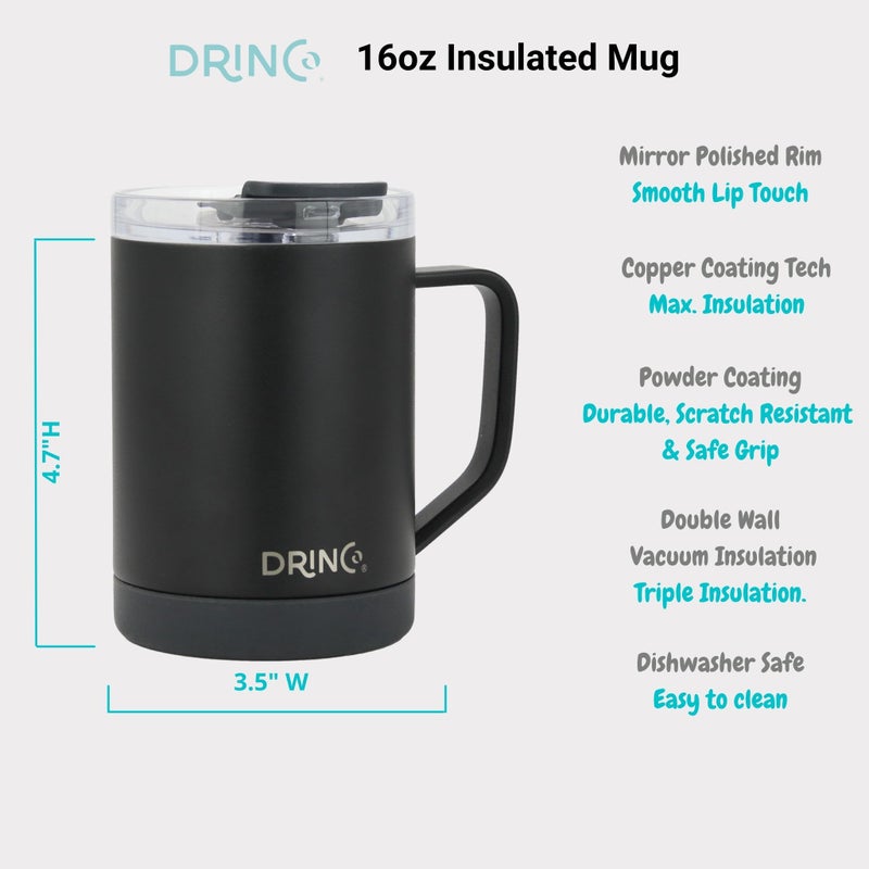 Drinco 16 oz Coffee Mug, Vacuum Insulated Camping Mug with Lid, Double Wall Stainless Steel Travel Mug Insulated Tumblers Coffee Mugs Coffee Cups Tea Cup (16oz Black) - Image 5