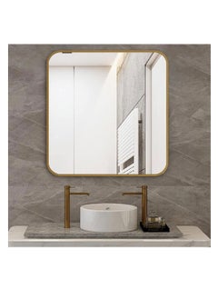Generic Wall Mirror Square Bathroom Make Up Mirror Modern Metal Framed Vanity Mirror Wall Mounted Decorative Hanging Mirror with Round Corner for Bedroom Living Room Entryway Hall (50 * 50CM, Golden)  - Image 1