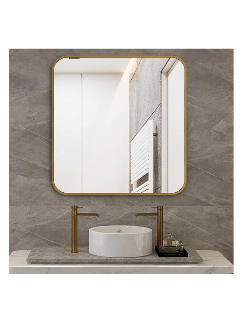 Generic Wall Mirror Square Bathroom Make Up Mirror Modern Metal Framed Vanity Mirror Wall Mounted Decorative Hanging Mirror with Round Corner for Bedroom Living Room Entryway Hall (50 * 50CM, Golden)  - Image 1