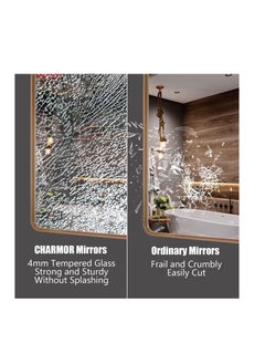 Generic Wall Mirror Square Bathroom Make Up Mirror Modern Metal Framed Vanity Mirror Wall Mounted Decorative Hanging Mirror with Round Corner for Bedroom Living Room Entryway Hall (50 * 50CM, Golden)  - Image 3
